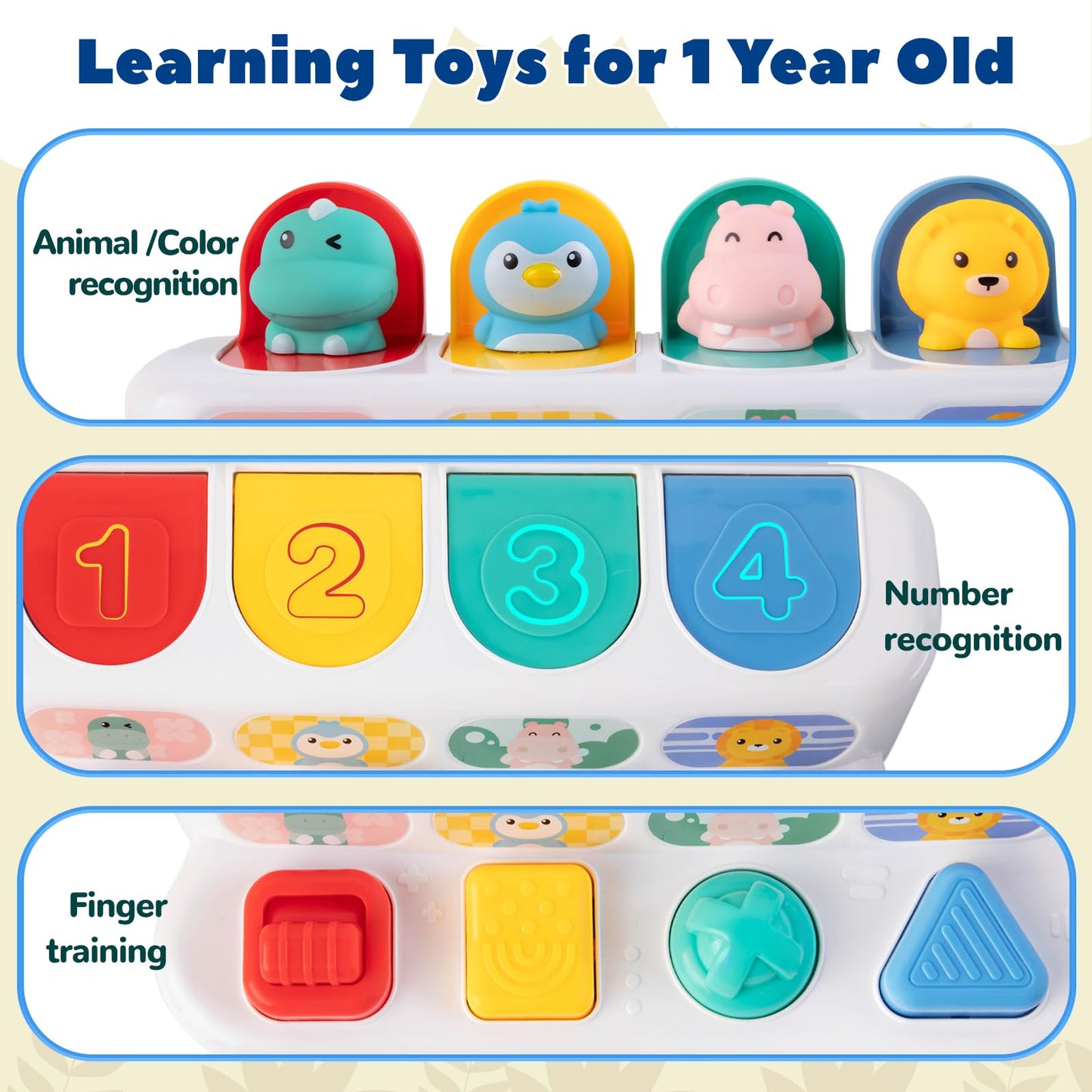 Montessori Cause and Effect Toy 6-12 Months, Baby Push Button Pop Up Animal Toy, Interactive Sensory Toys for Toddlers 1 2 3, Developmental Educational Toy for Boys Girls 9 10 11 Months