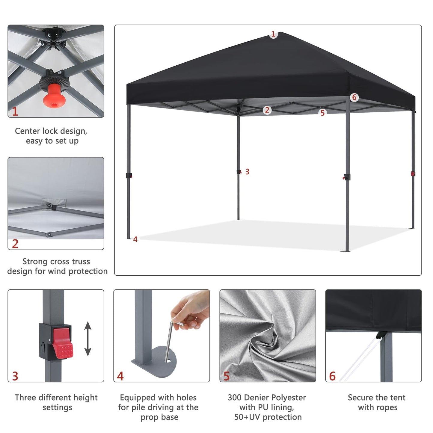 ABCCANOPY Pop Up Canopy - Outdoor Patio Portable Canopy Tent Heavy Duty for Backyard and Deck with 4 Sandbags(Black, 10x10)