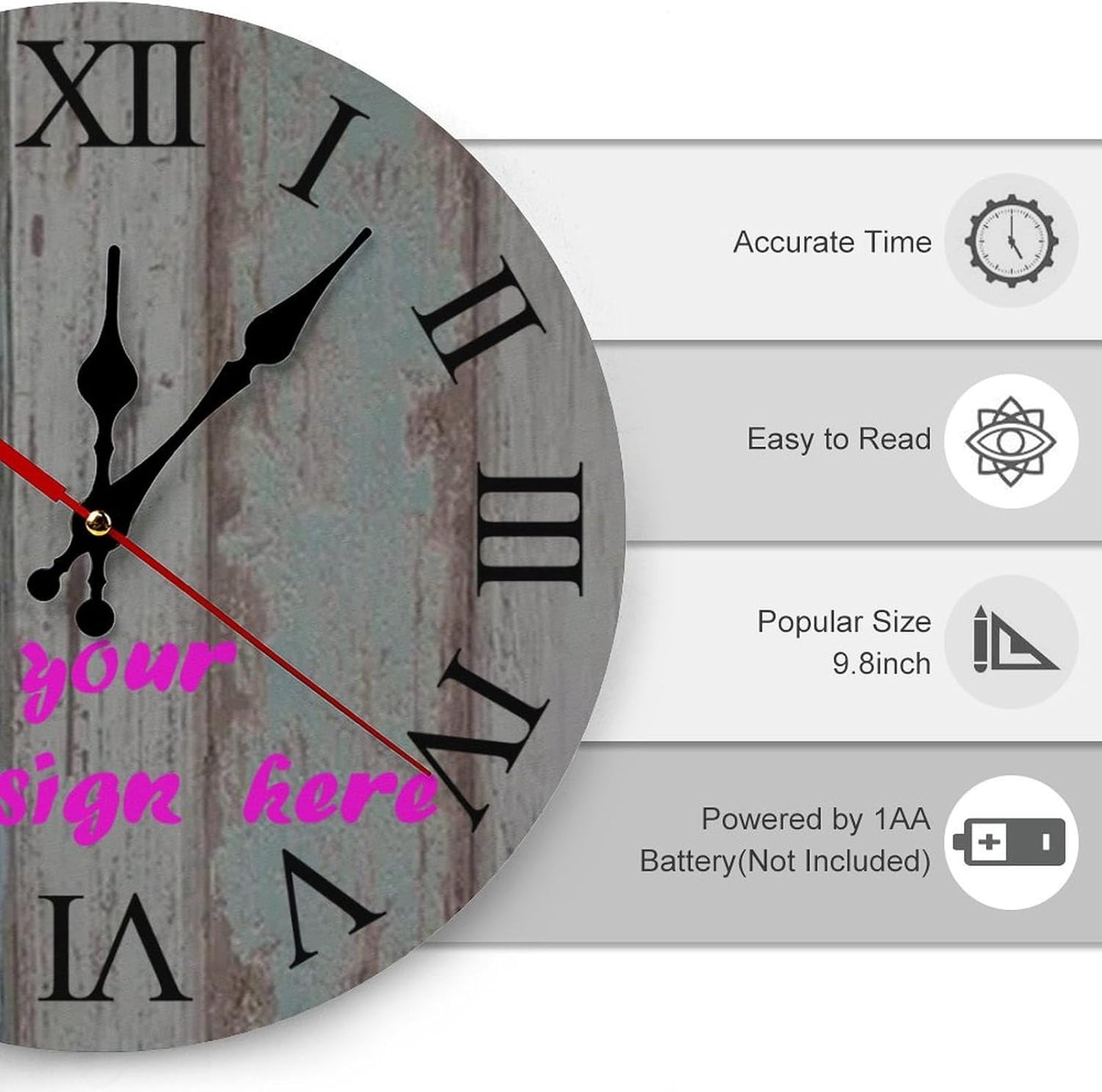 Custom Wall Clock,Personalized Wood Clock add Your Photo/Text,Customizable Silent Round Decoration for Kitchen Bathroom 13.4inch style5