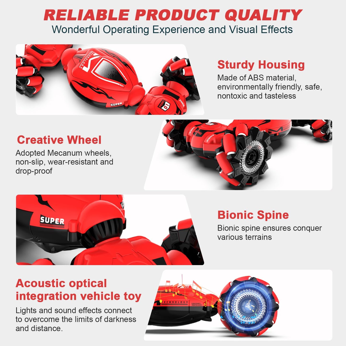 Fosgoit RC Car Toys for Boys Girls 6-12, Birthday Xmas Gifts for 6 7 8 9 10 11 12 Years Old, Gesture Sensing RC Stunt Car with Lights Music 2.4GHz 4WD Hand Remote Control 360° Rotate All-Round Drift