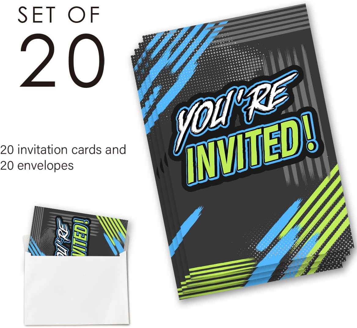 Bruh Birthday Invitation Supplies with Envelopes Set of 20 Birthday Invitations for Boys Teens Fill in Blank, Double Sided