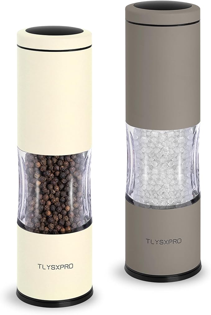 Salt and Pepper Grinder Set with Adjustable Coarseness | Manual Pepper Mill Grinder with Refillable Design | Ceramic Core | Kitchen Essential (2 Packs, Greige&Buttercream)