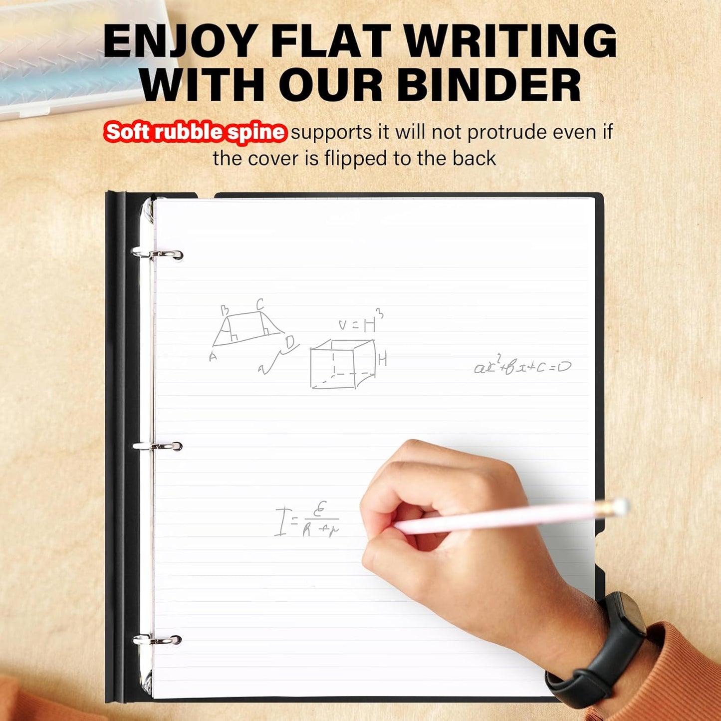 1 Inch Telescoping 3 Ring Binder-12PCS, Flexible Binder with Customized Front Cover, Holds 225 Sheets, School Office Supplies, Black