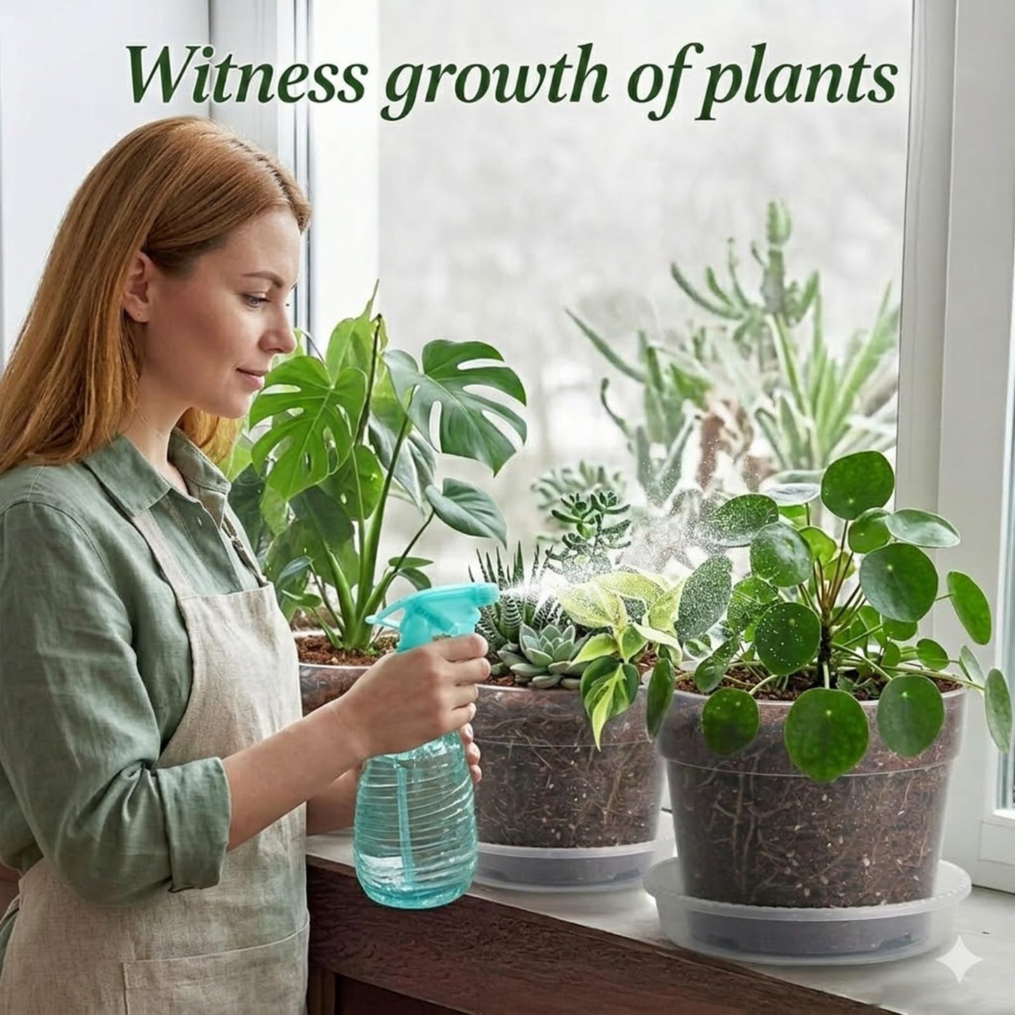 THEIFOXONE 4 Sets 8 Inch Large Clear Nursery Pots with Drainage Holes, Thick Reusable Plastic Plant Pots for Indoor Outdoor Plants, Seedlings, Succulents, Transplanting (8 inch)