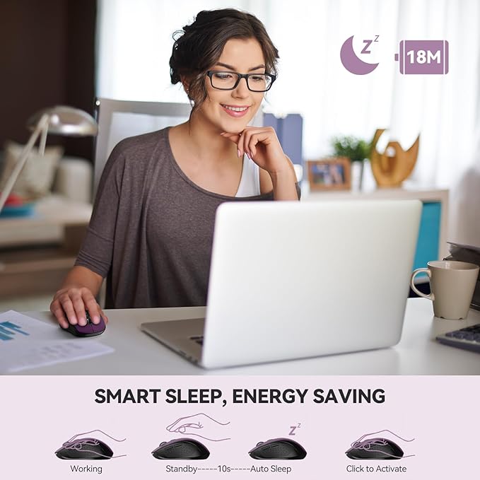 TECKNET Bluetooth Mouse, 4000DPI Wireless Mice for Laptop 2-in-1(BT 5.0/3.0+2.4Ghz) Computer Portable PC Mouse Wireless with USB Receiver for Mac (USB-A/C+Bluetooth, Purple)