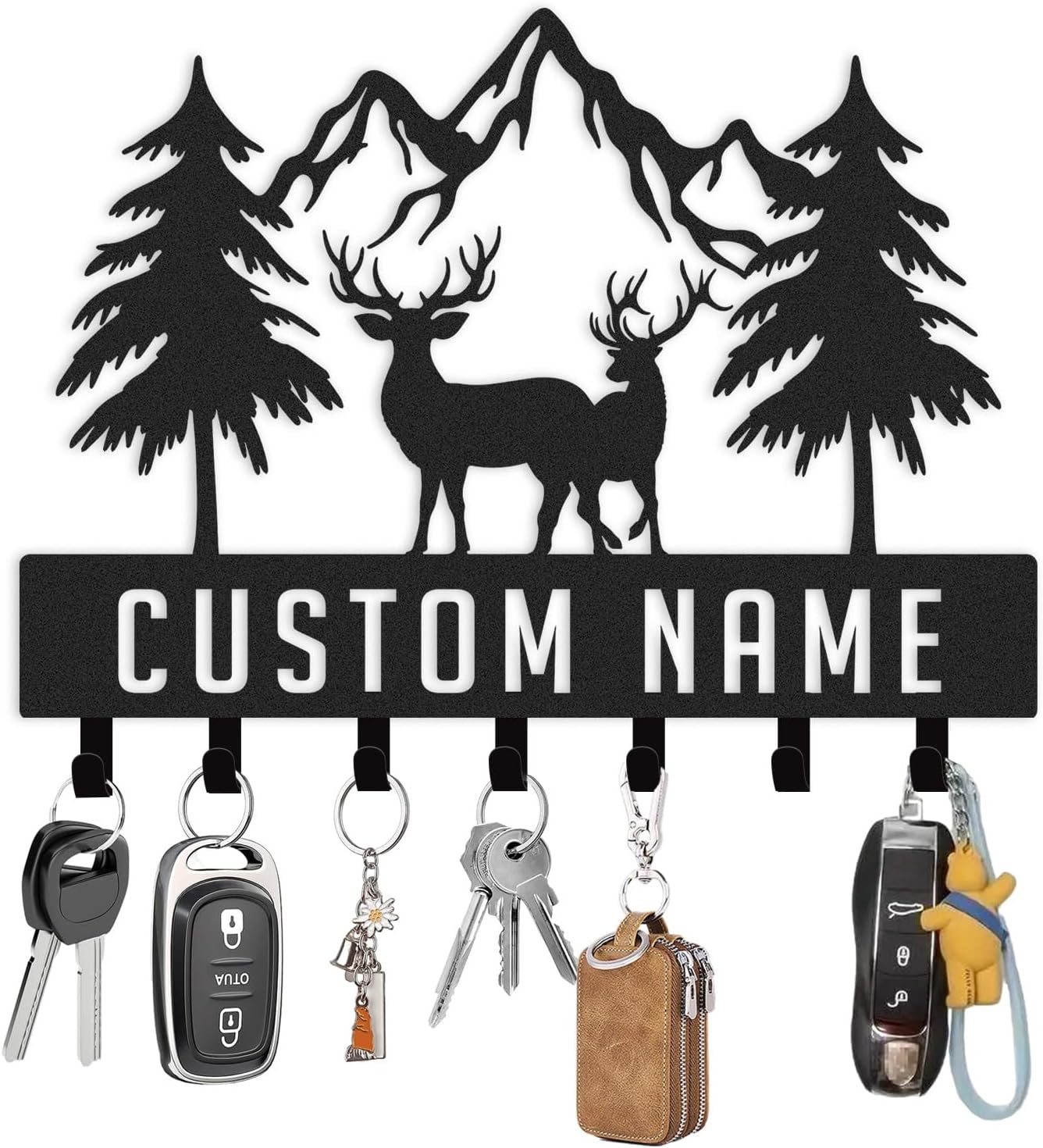 Personalized Key Holder Wall Mount, Custom Metal Deer Cabin Key Hooks with Name, Metal Key Organizer Wall Decoration for Bedroom, Kitchen, Doorway, Entryway, Front Door, Bathroom