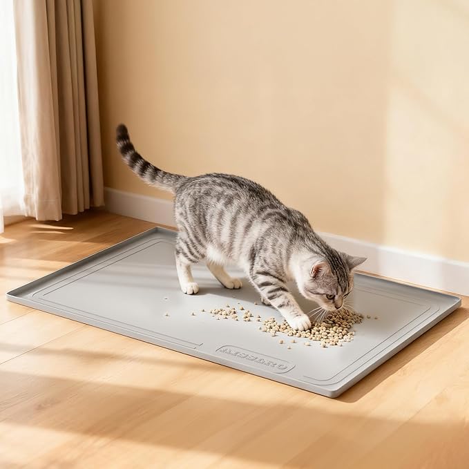 Under Sink Mat 28" X 19", Waterproof Silicone Under Sink Mats for Kitchen, Anti-Leak Shelf Liner & Cabinet Protector with Raised Edge, [BPA Free] Bathroom Tray Home Organizer, Light Grey