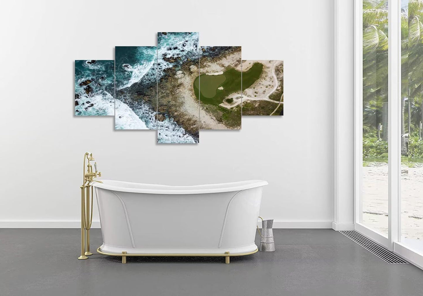 Pebble Beach Golf Course Wall Art for Living Room Bedroom Bathroom Home Decorations USA California Coast Pebble Beach Posters Framed Artwork Canvas Prints Ready to Hang(50''W x 24''H)