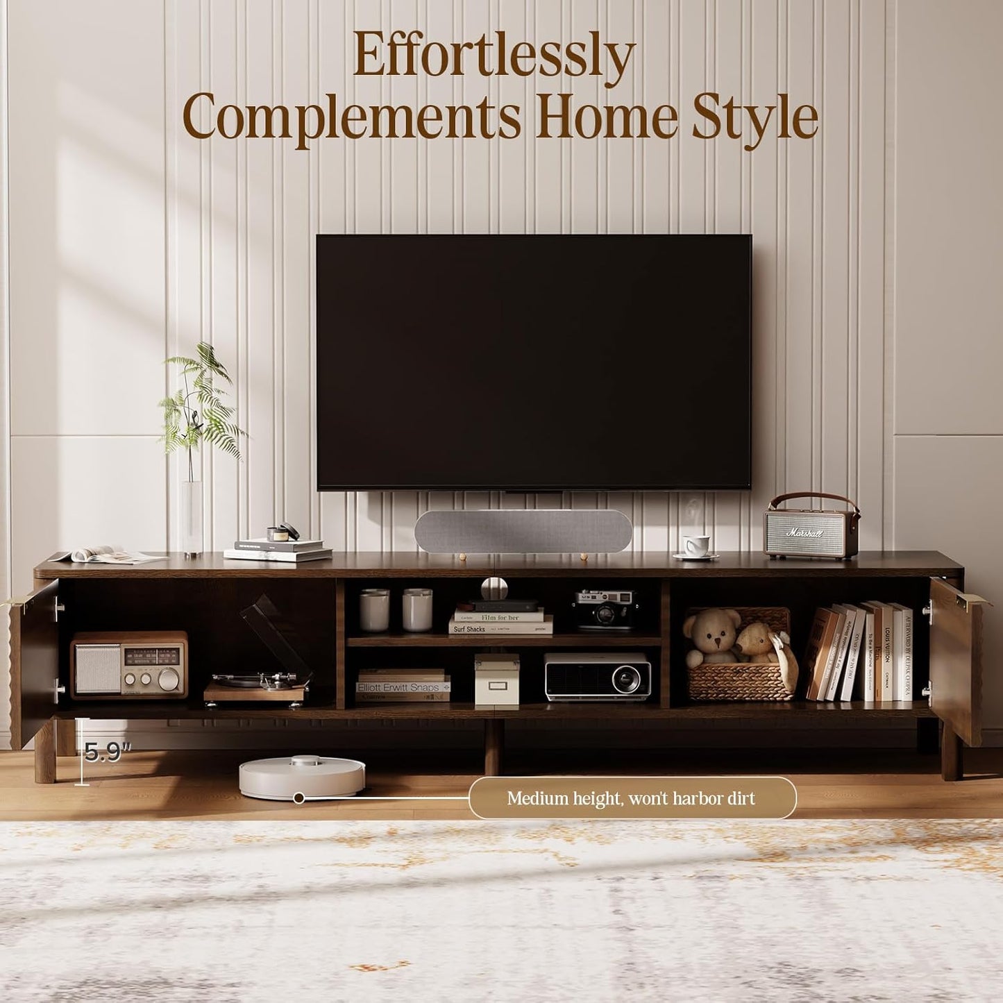 TV Stand for Living Room - up to 80 Inch TVs Mid Century Modern Entertainment Center with Storage and Adjustable Shelves, Media Console Table Walnut 70"