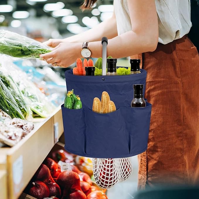 Cleaning Caddy with Handle, 17L Gardening Bucket, Cleaning Supply Caddy, Foldable Tool Storage Basket for Storing Towels (Blue-Gray)