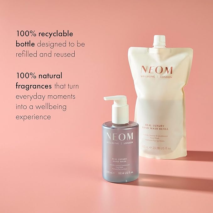 Neom Real Luxury Hand Wash, 300ml | Lavender, Jasmine & Sandalwood I 100% natural fragrances I Cleanses, softens, and replenishes I Refillable