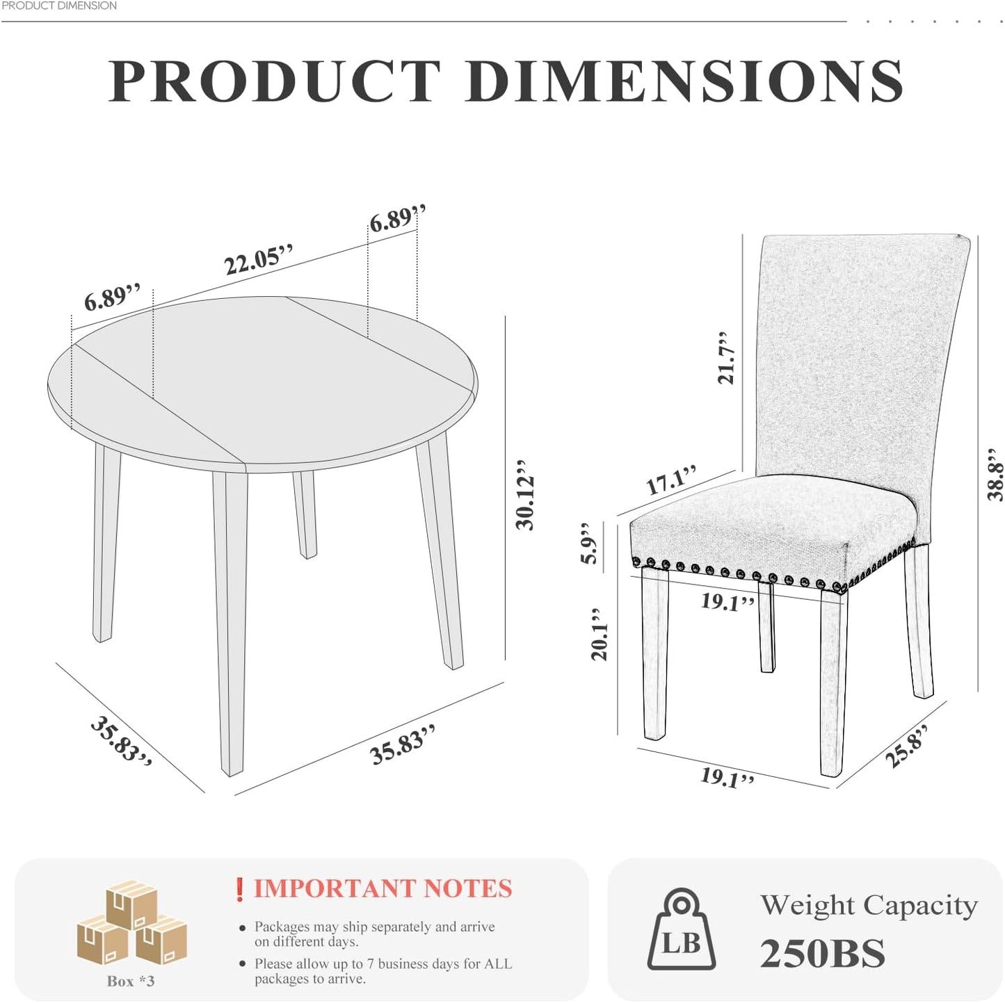 COLAMY 5-Piece Extendable Dining Table Set for 4, 36" Kitchen Round Wood Table with 4 Nailhead Dining Room Chairs,Light Brown/White&Blue Flower