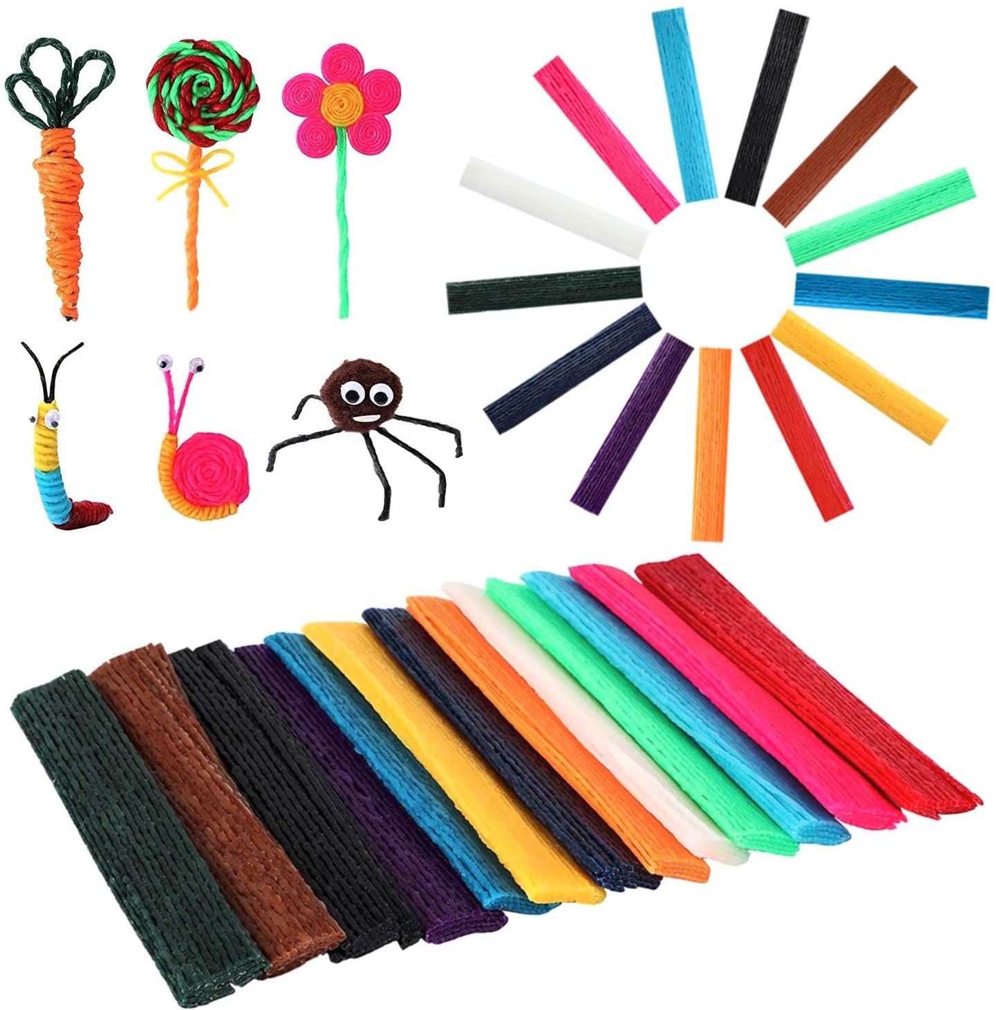 UPINS 1000PCS Wax Craft Sticks Bendable Sticky Wax Yarn Sticks in 13 Colors with Blue Storage Bag for Kids DIY Art Supplies