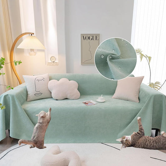 STACYPIK 100% Waterproof Sea Green Sofa Covers, Couch Cover for Sectional, Anti-Cat Scratch Furniture Protector, Washable Jacquard Sofa Cover for Dogs, Kids, Wear Resistant Sofa Slipcover-71X102IN