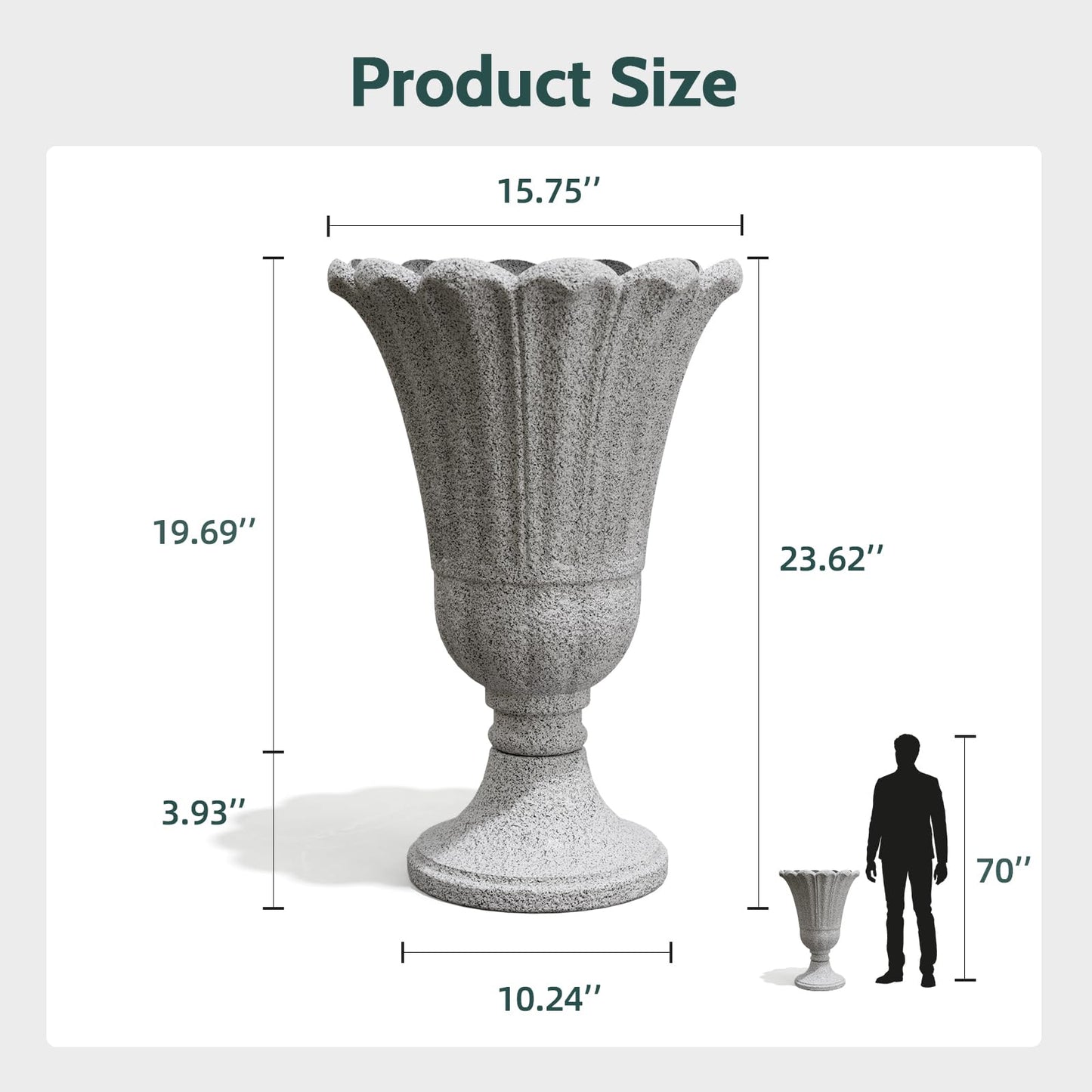 Trygoal 23.6" Tall Plastic Urn Planters for Outdoor Plants with Drainage Holes & Petal Design, Set of 2 Sturdy Base Classic Indoor Large Flower Pots, Outdoor Planters for Porch/Home, Yellow Beige