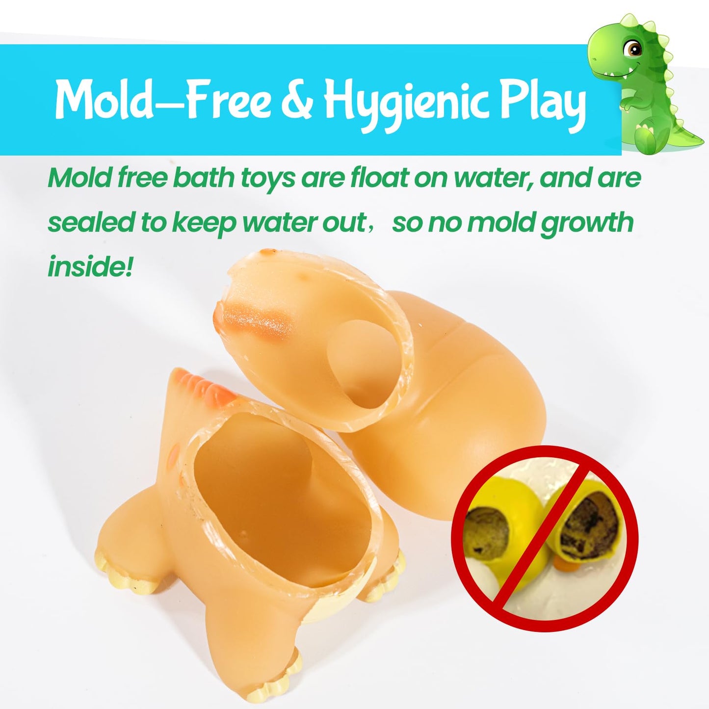 No Hole Dinosaur Bath Toys - Color Change Bath Toys for Toddlers, Fun Water Pool Bathtub Toys for Boys & Girls (with Dino net)