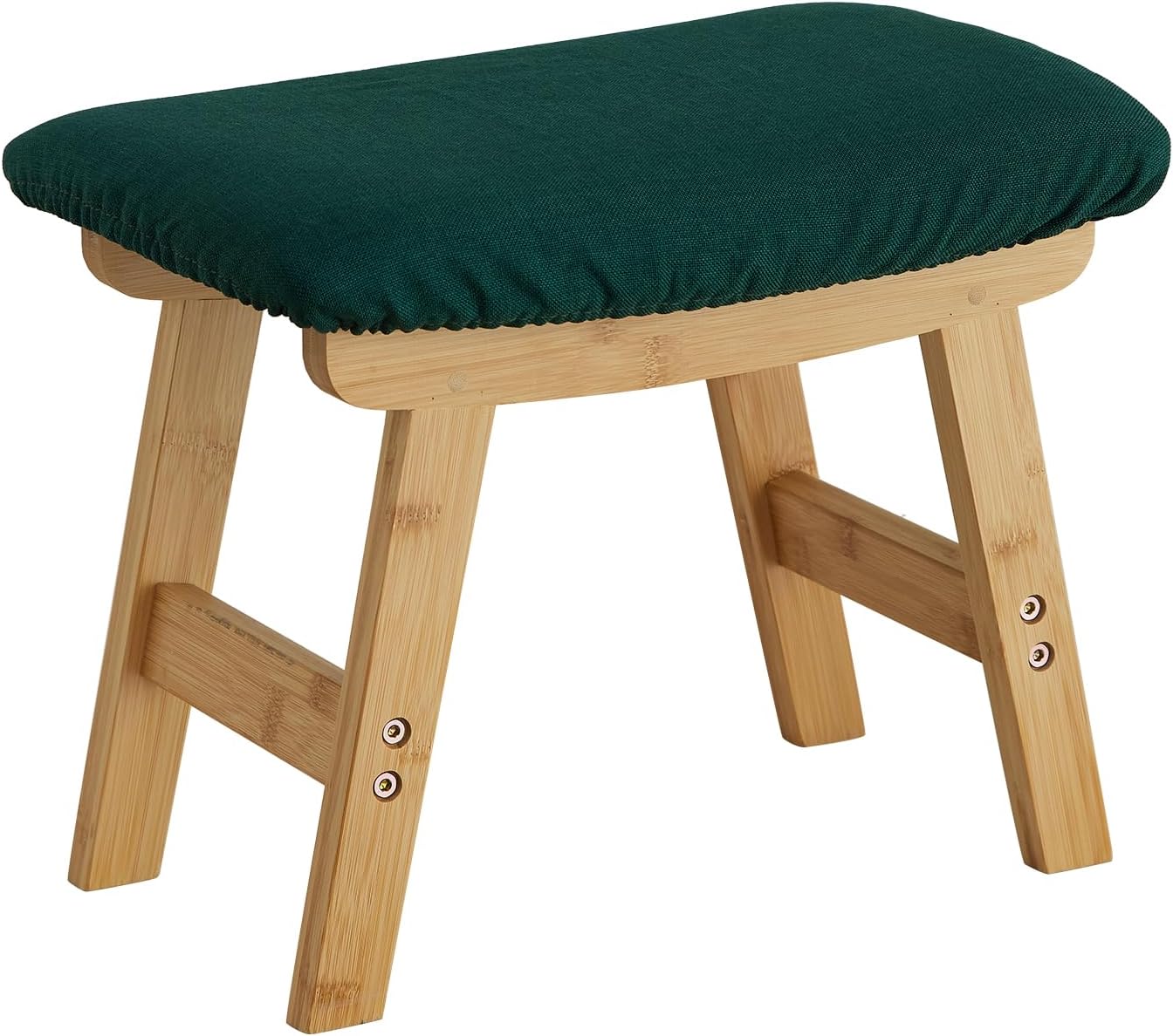 Foot Stool Ottoman Foot Rest Under Desk,Small Stool for Living Room, Bedroom and Kitchen (Natural Legs - Green Stool Surface)