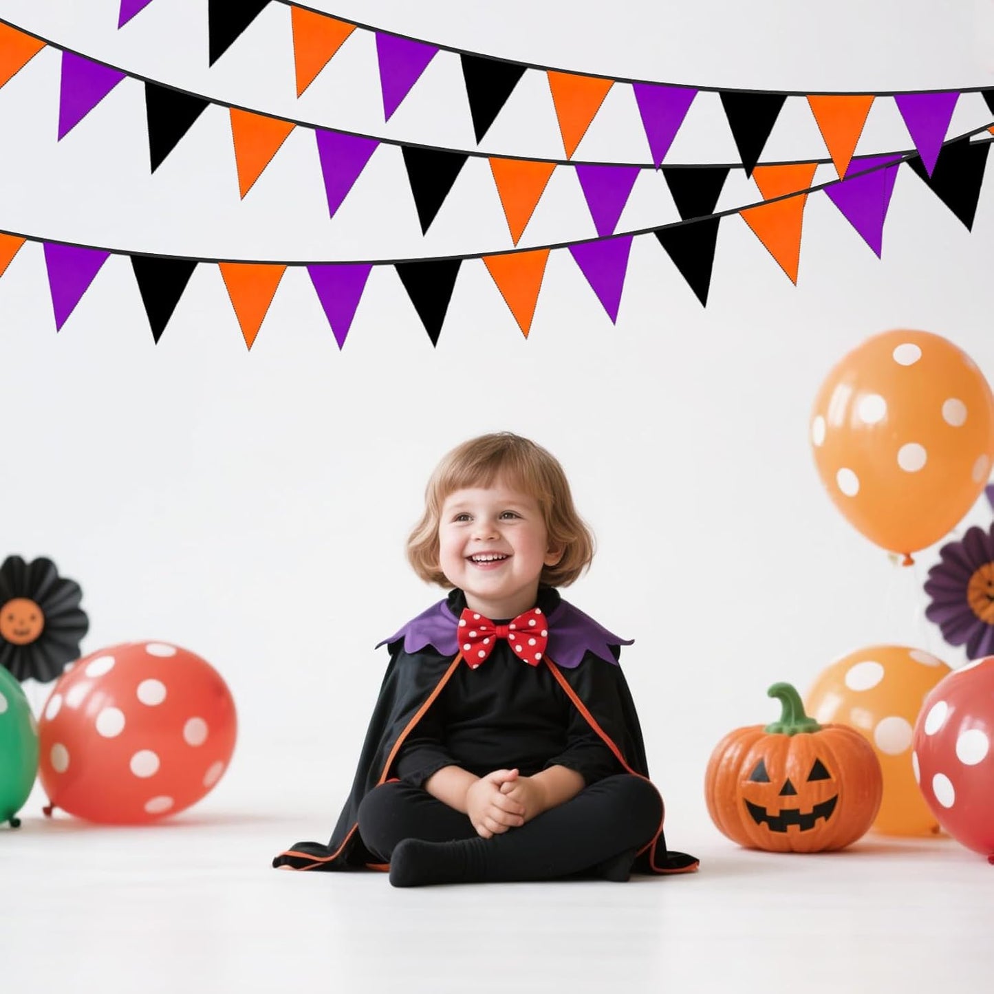 jijAcraft Orange Black Purple Halloween Pennant Banner - 39Ft Halloween Party Decoration Fabric Triangle Bunting Garland for Hallows Eve Fireplace Wall Wedding Birthday Indoor Outdoor Decoration