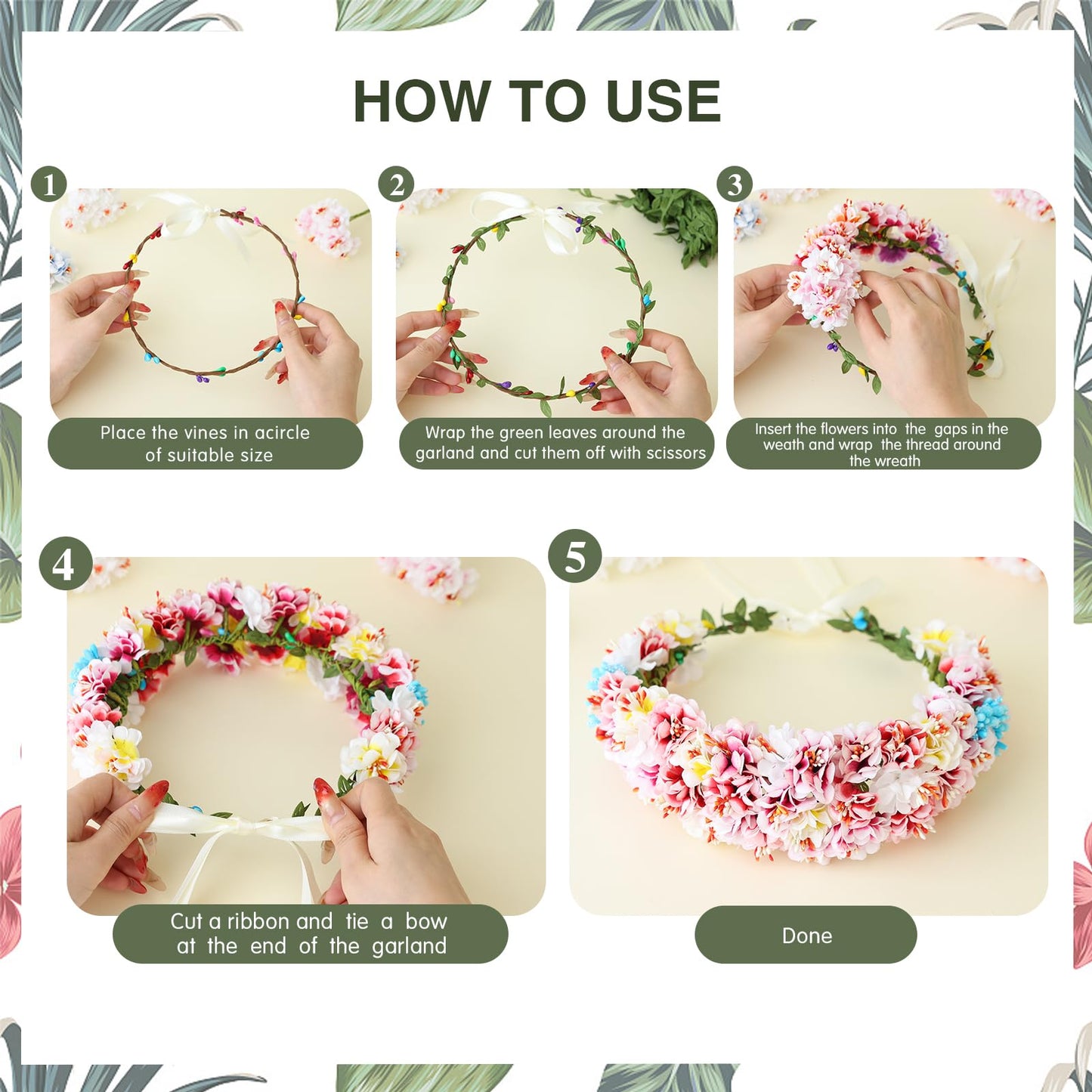 Flagogoo 22 Sets DIY Flower Crown Kit - Flower Making Kit- Handmade Your Own Flower Crowns for Women Hair Accessories Headband Making Kit for Girls - Wedding Birthday Party Festival Decor
