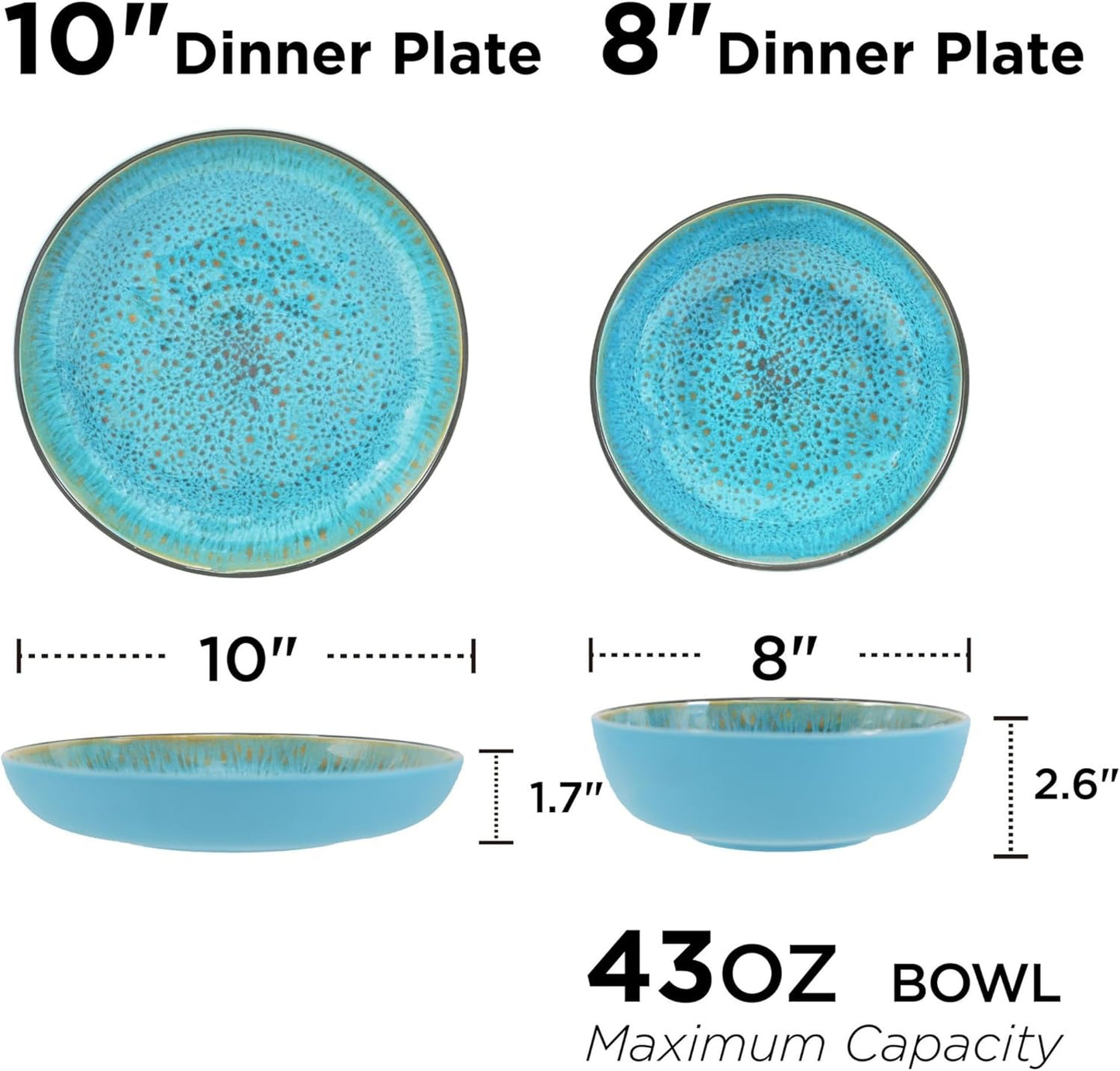 TP 12-Piece Dinnerware Set, Melamine Dishes Set with Bowls and Plates, Non-breakable and Lightweight Round Dinner Set for 4, Teal