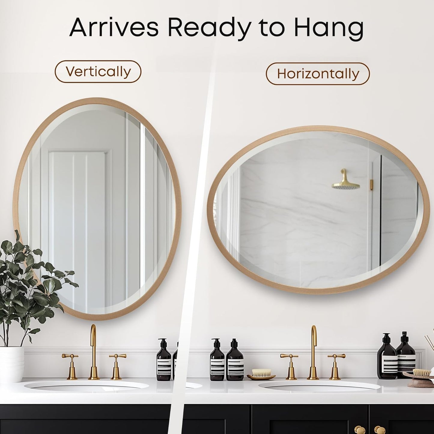 OVALCREST - Oval Wooden Beveled Wall Mirror for Home Decor, Bathroom, Vanity, Bedroom, Living Room, Hallway - London Style (Gold Spray) 21.1 x 31.1