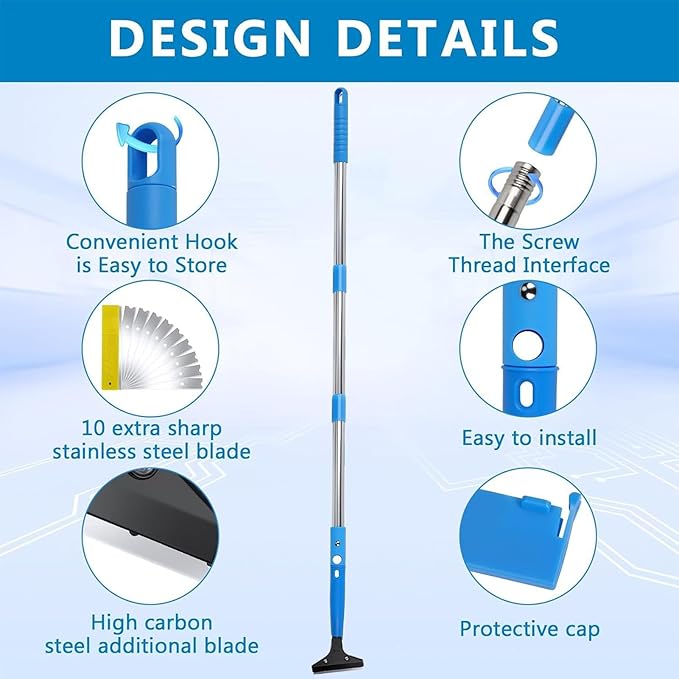 Wall Scraper, Heavy Duty Telescopic Squeegee Tool, Painting Cleaner, Multi-Purpose Scraper with Extendable Handle, Professional Cleaning Accessory for Flooring Tile Grout Garage Garden Drywall