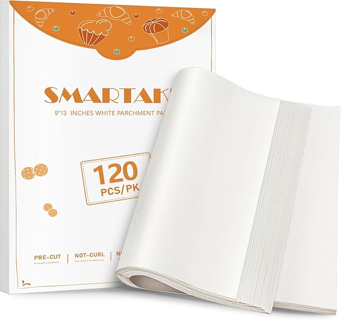 SMARTAKE 120Pcs Parchment Paper Sheets, 9x13 Inch Pre-Cut Parchment Paper for Baking, Non-Stick Baking Paper, Natural Wood Pulp, for Air Fryer Steaming Grilling Rack Oven (White)