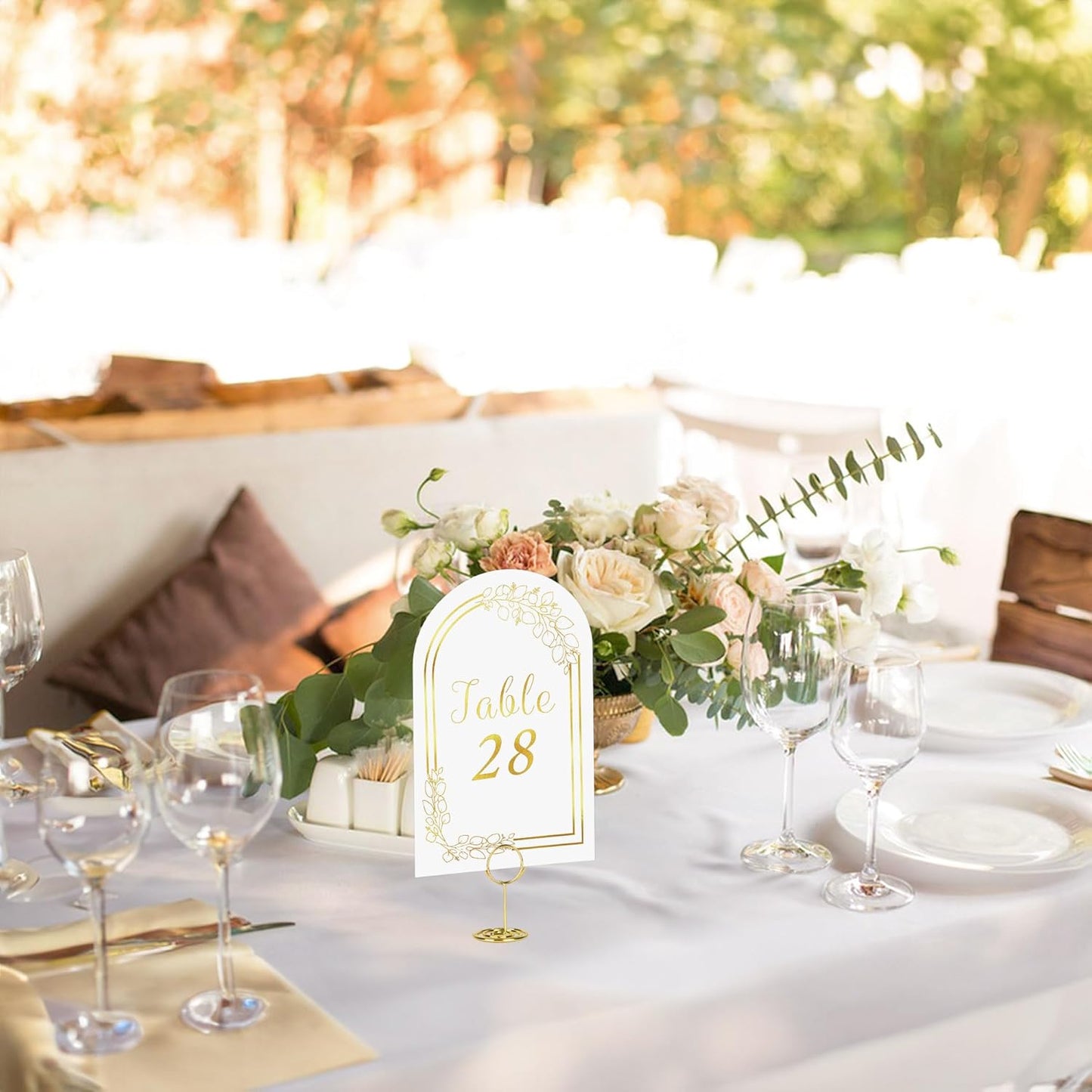 JOYIT 30 Sets Wedding Table Number 1-30 with 30 Pcs Round Table Number Holders, White Gold Table Number Cards with Place Card Holders, 4" x 6" Table Numbers for Wedding Reception and Birthday