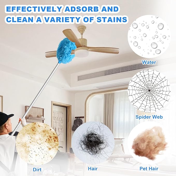 Storystore Ceiling Fan Cleaner Duster with Extension Pole, Adjustable from 13 to 49.7 Inches, Removable Fan Blade Cleaner (Blue)