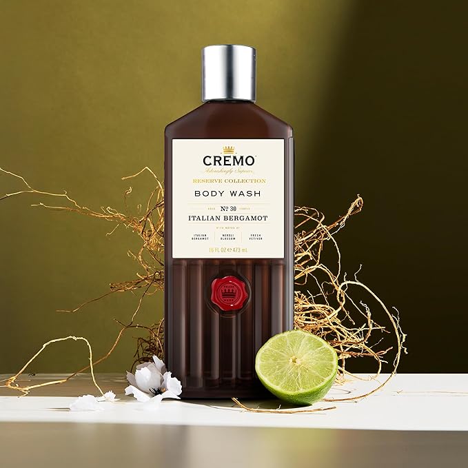 Cremo Body Wash Men, Notes of Italian Bergamot, Neroli Blossom, and Fresh Vetiver, Rich-Lathering Italian Bergamot, 16 Fl Oz