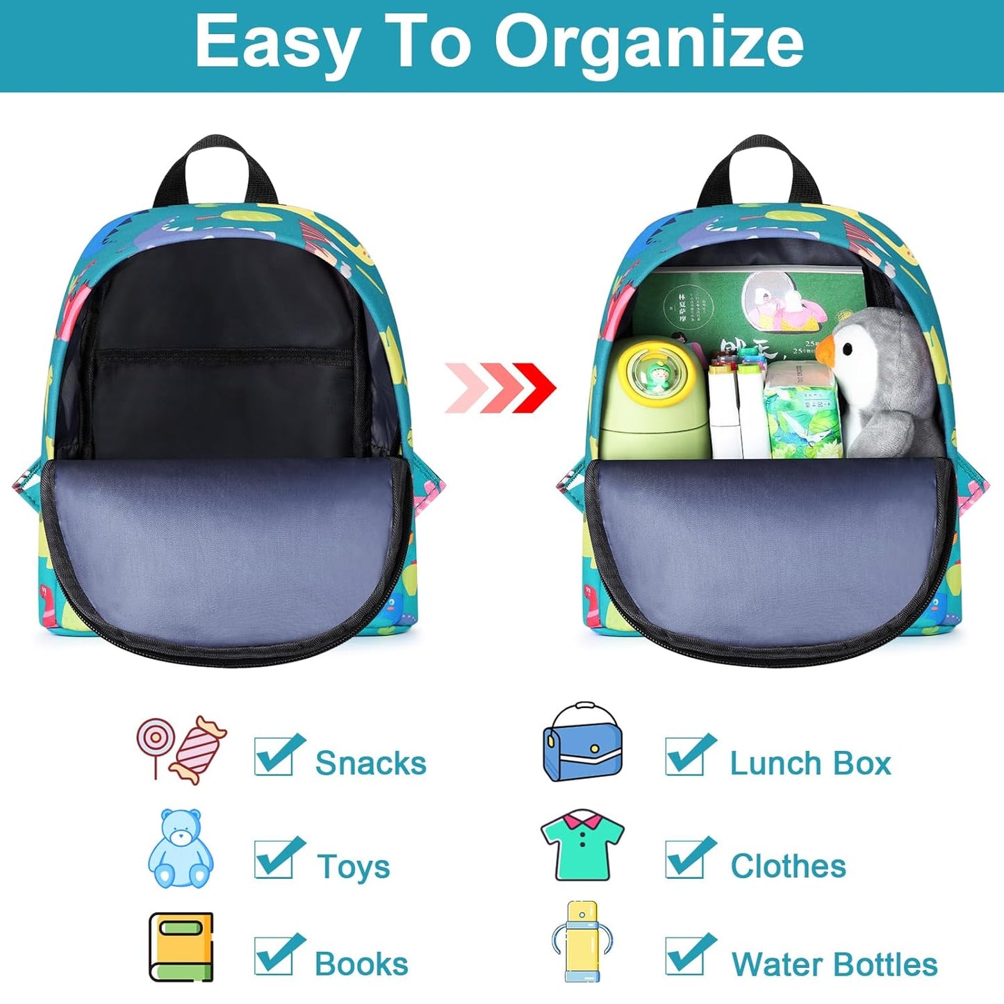 Accmor Toddler Backpack Leash with Anti Lost Wrist Link, Cute Mini Child Walking Harnesses Keep Kids Close Back Pack Rope Tether Rein for Baby Boys (Turquoise/Dino)