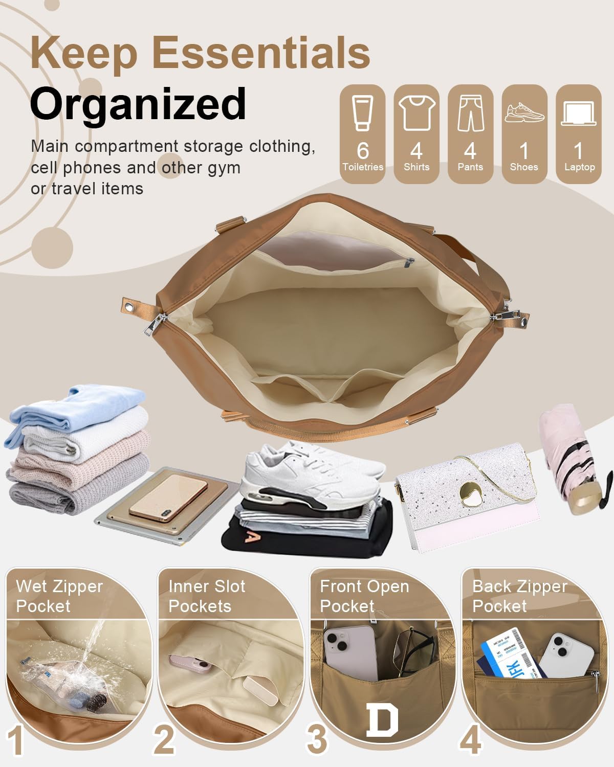 Birthday Graduation Gifts for Daughter,Initial Travel Duffel Bag Sports Gym Bag for Girls Teen Kids Birthday Gifts,Personalized Weekender Bag Carry On Tote Bags Cute Overnight Bag for Women(Brown, D)