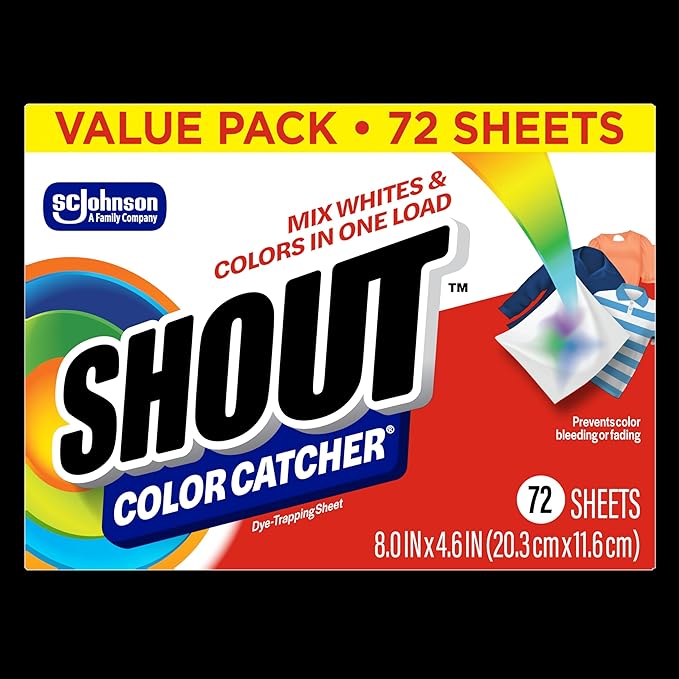 Shout Color Catcher Sheets for Laundry, Allow Mixed Washes, Prevents Color Runs and Maintains Original Clothing, 72 Count - Pack of 4 (288 Total Sheets)