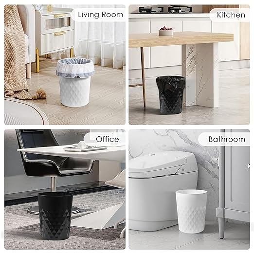 YGJT Small Trash Can, 3 Pack 1.8 Gallons Bathroom Trash Can, Slim Waste Basket, Round Garbage Can, Plastic Trash Bin for Kitchen, Dorm, Bedroom, Office, Living Room, Study, Compact Spaces(Black B)