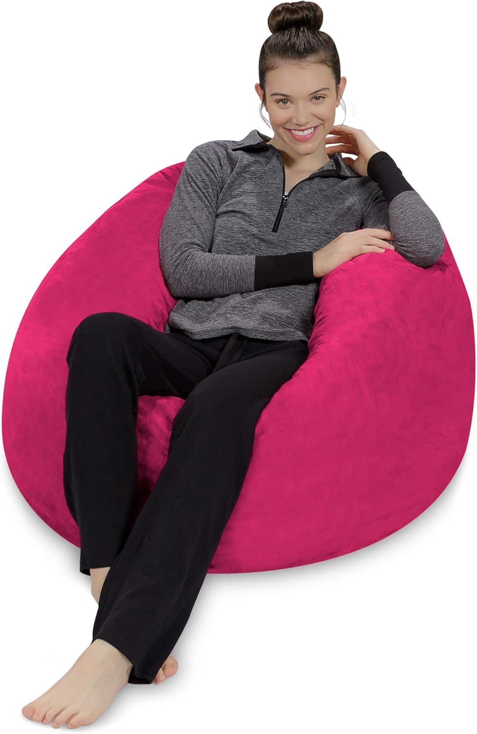 Sofa Sack Bean Bag Chair - Plush, Ultra Soft Memory Foam Bean Bag Chair with Microsuede Cover - Stuffed Foam Filled Furniture and Accessories for Dorm Room - Magenta 3'
