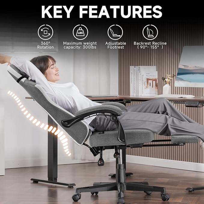 GTPLAYER Gaming Chair, Fabric Computer Office Chair with Pocket Spring Cushion, Ergonomic Office and Gaming, Video Gaming Chair with Linkage Armrests, High Back Desk Chair with Adjustable Recliner