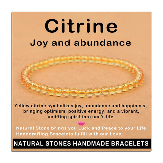 AD Beads Handmade Gemstone Stretch Elastic Bracelet Crystal Healing Reiki Nature's Beauty and Spiritual Essence Unisex (4mm, Citrine (Joy and Abundance))
