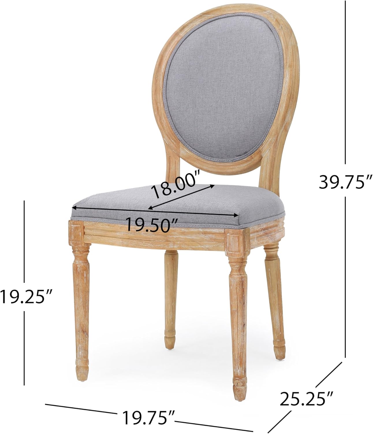 GDFStudio Hedwig French Country Fabric Dining Chairs (Set of 4), Light Gray + Natural