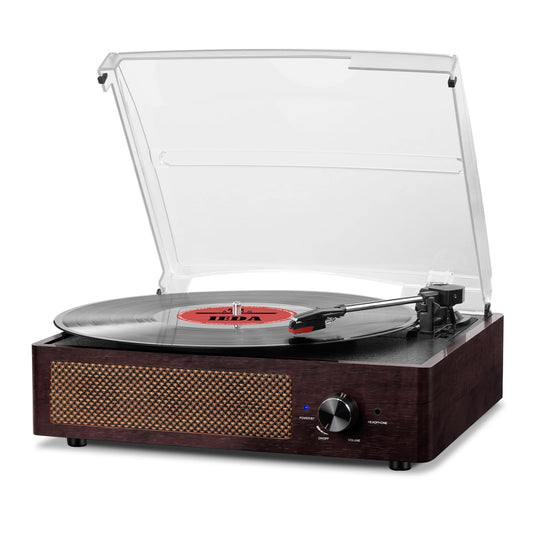 Record Player with Speakers Belt-Driven Vintage Turntables 3 Speed 3 Size Wireless Bluetooth Playback AUX-in RCA Out Headphone L