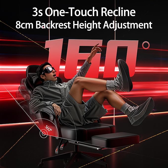 Ergonomic Gaming Chair with Lumbar Massage & Heat, 3D Adjustable Backrest, Thickened PU Leather Seat, Hidden Footrest and Silent Casters for Office/Home (63-77in)