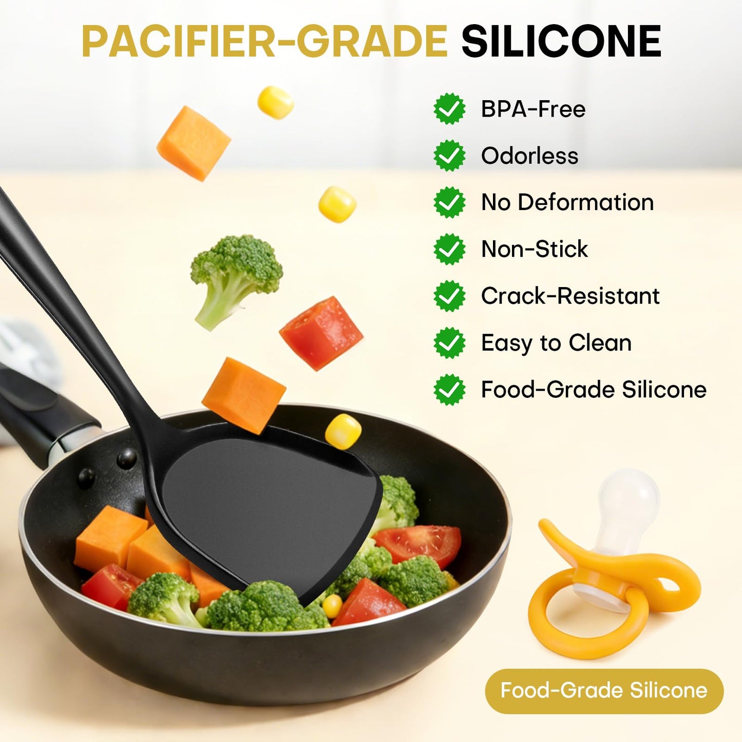3 Pieces Silicone Spatula, Pacifier-Grade Silicone Spatulas Set Heat Resistant 600℉ for Food Safety, Premium Non-Stick Silicone Solid Turner BPA Free for Cooking, Enhances Cooking Comfort