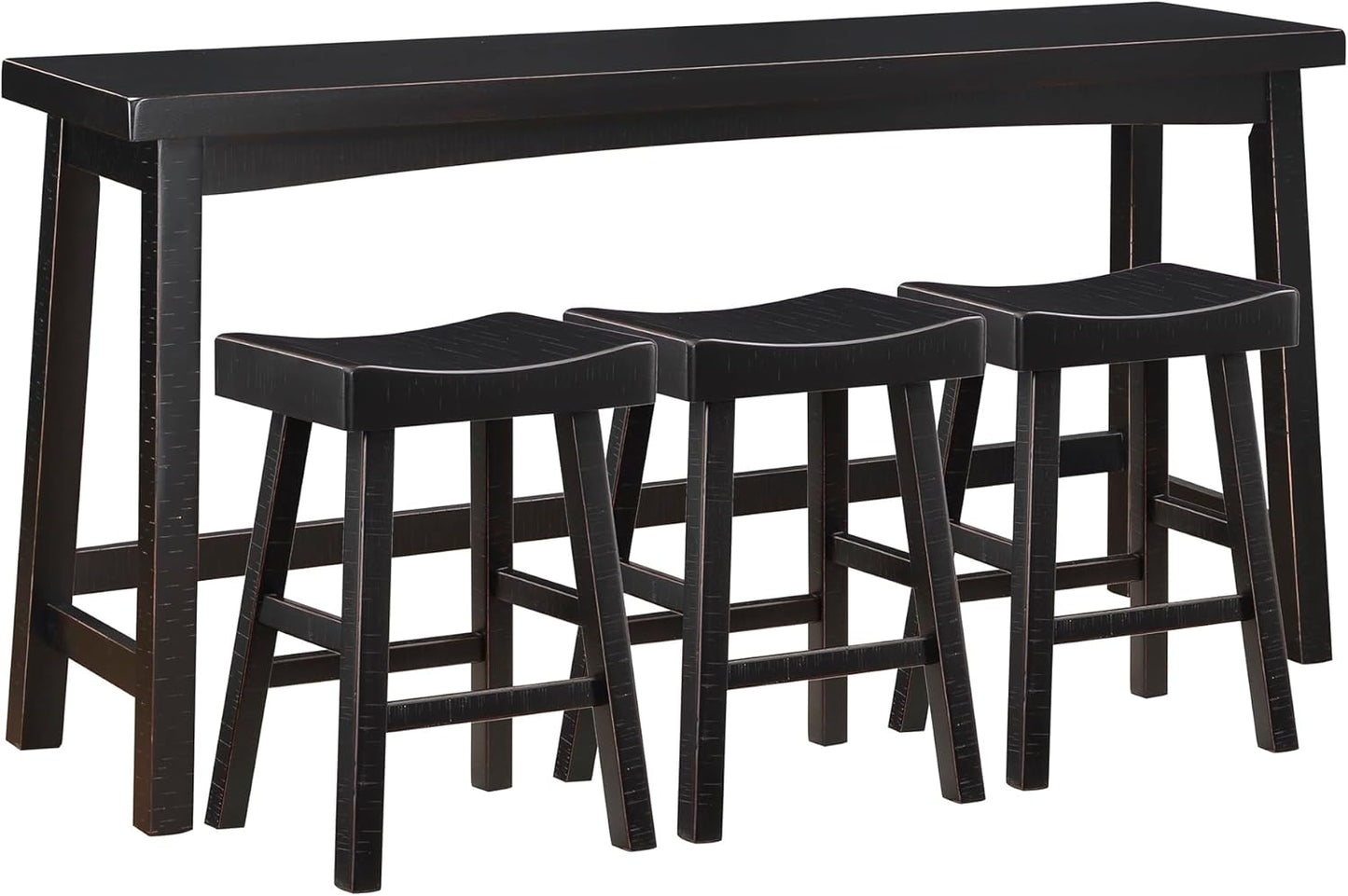 Lexicon Bar Table Set for 3, Small Kitchen Table Set Kitchen Island Table with 3 Saddle Bar Stools, 4 Piece Dining Table Set for Breakfast Nook, Living Room, Apartment, Counter Height, Black