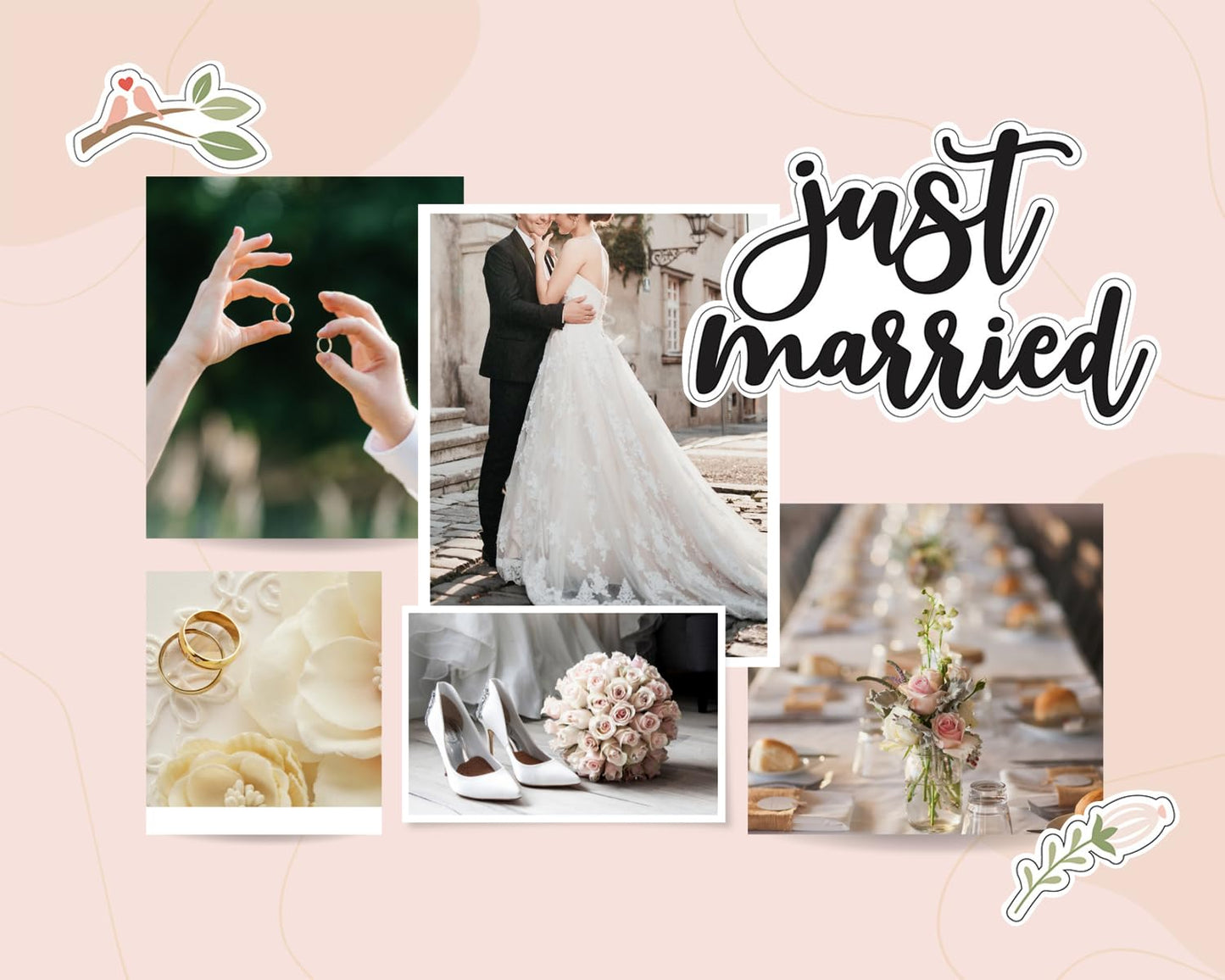 Trendzeen Wedding Scrapbook Stickers - Wedding Scrapbooking Paper and Stickers Kit for Anniversary Album, Letters, Guestbook - Aesthetic Marriage Scrapbook Supplies - 4 Items Set