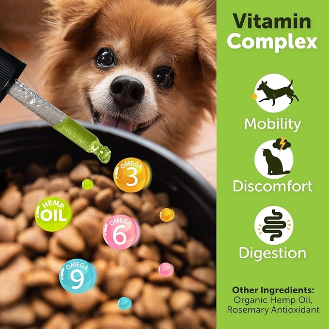 Hemp Oil for Dogs and Cats - Organic Hemp Oil Drops for Anxiety Relief, Stress,Pain, Calming, Sleep, Arthritis - Hip and Joint Support - Skin Health, Anti-Inflammatory - Omega 3-6-9 Pet Drops (2 Pack)