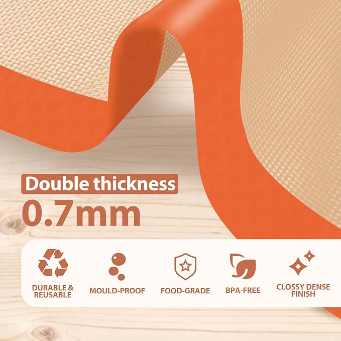 Silicone Baking Mat, Baking Sheets Non Stick, Silicone Mats for Baking, 3 Pcs for Cookie, Bread and Pastry, Baking Supplies for Oven, Orange