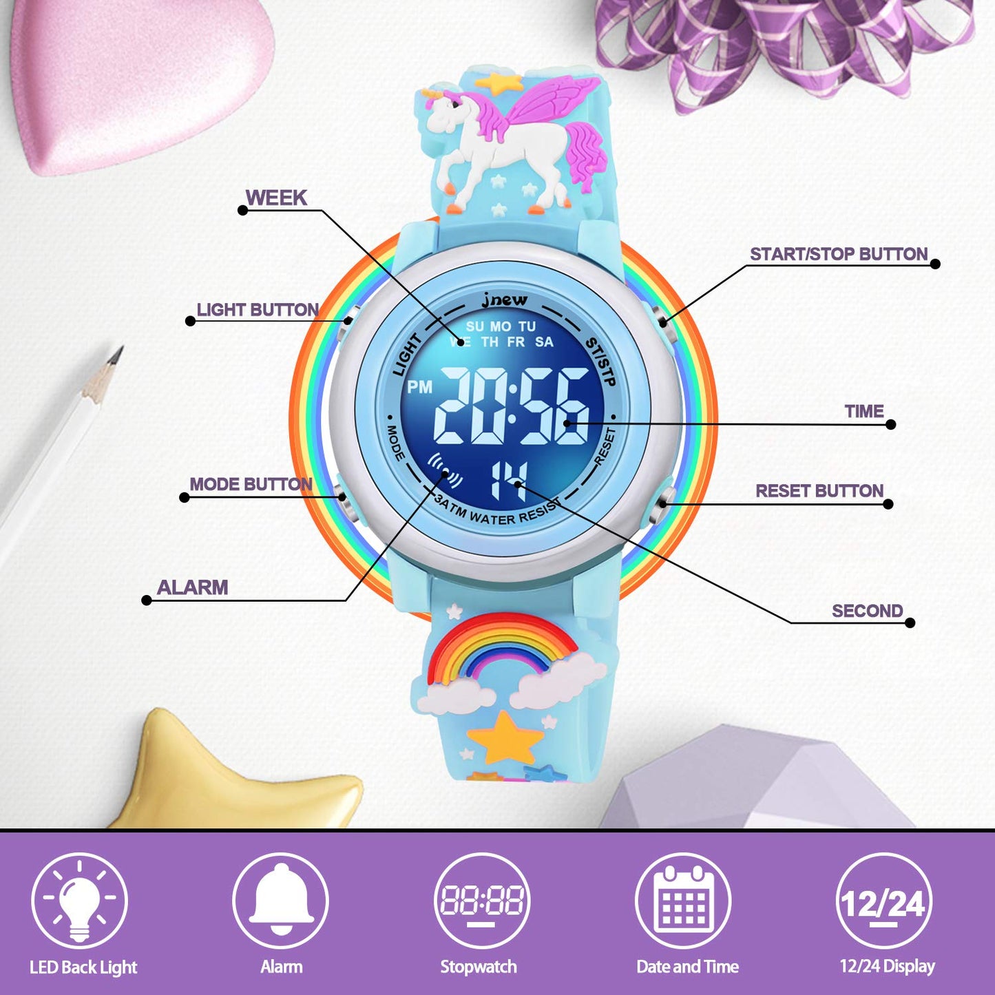 VAPCUFF Gifts for Girls Age 3-10, Watches for Kids Toy for 3 4 5 6 7 8 Year Old Girl Birthday Festival Christmas Gift for 4-9 Year Old Girl - Unicorn Blue