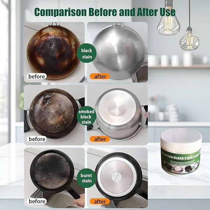 Truey Pot Bottom Black Stain Cleaner Set,Pot and Pan Bottom Cleaning Paste,Powerful Kitchenware Cleaner, Cooktop Pot Cleaner Effortless for Burned Cookware,Multi-purpose Oil Stain Remover (400g)
