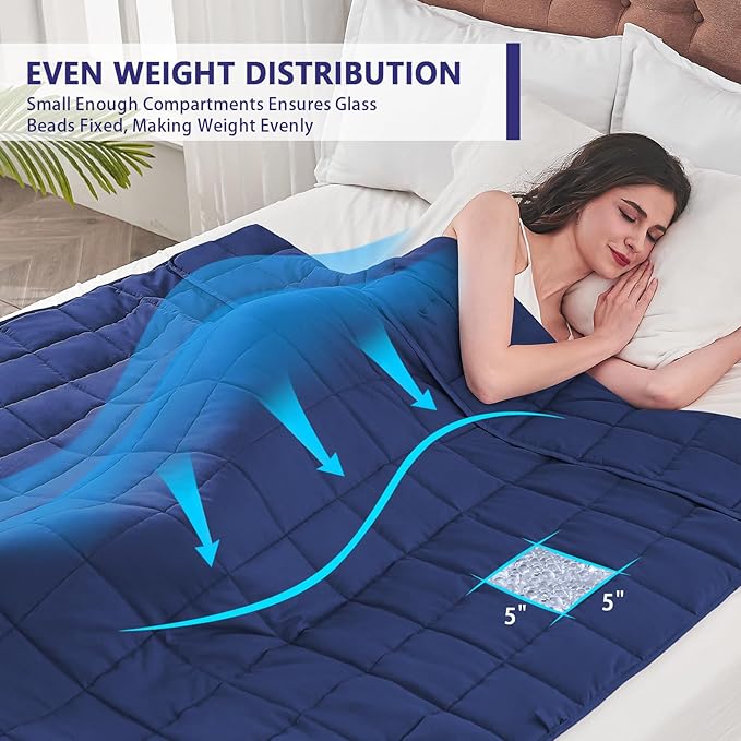 yescool Weighted Blanket for Adults (20 lbs, 88” x 104”, Blue) Cooling Heavy Blanket for Sleeping Perfect for 190-210 lbs, Queen Size Breathable Blanket with Premium Glass Bead, Machine Washable