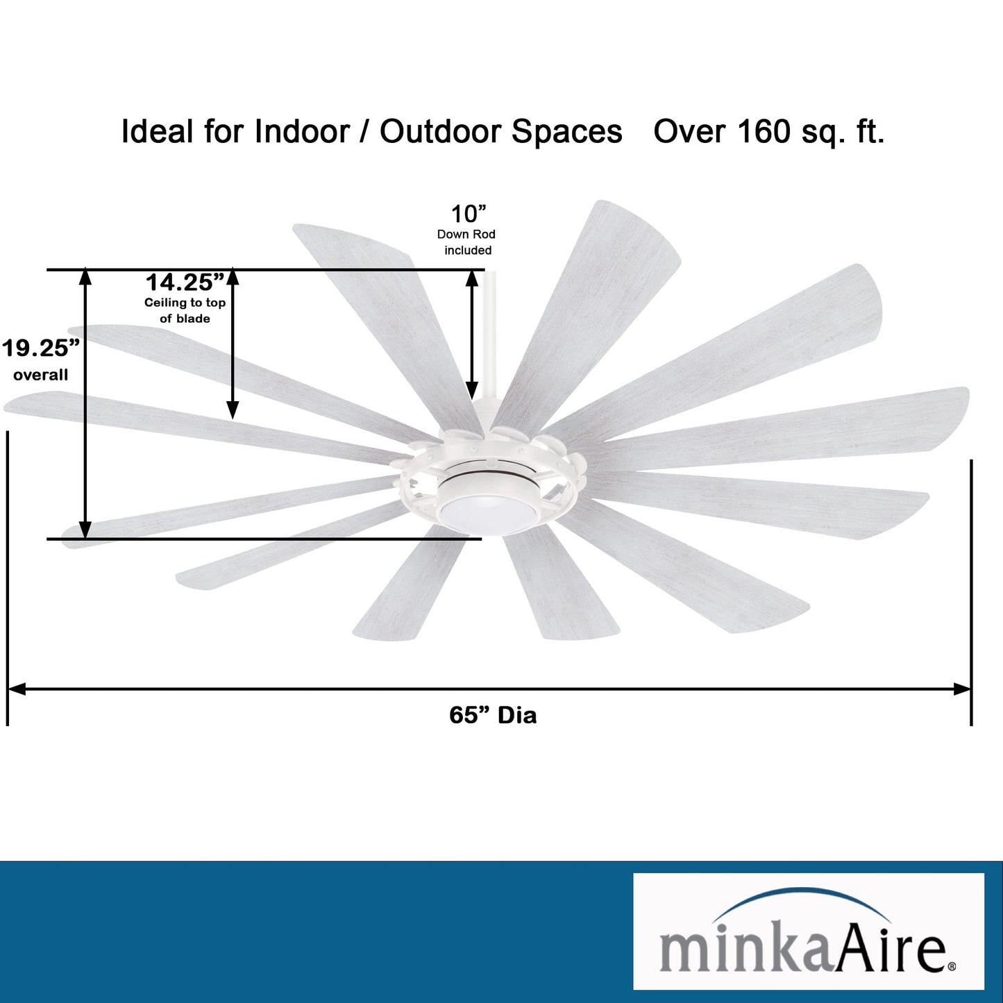 Minka Aire F870L-Tw Windmolen 65 Outdoor Ceiling Fan With Led Light And Remote Control, Textured White