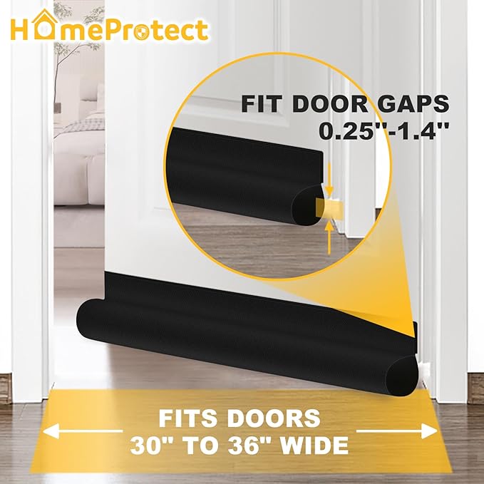 HomeProtect 2 Pack Door Draft Stopper Adjustable 36" 34" 32" 30" Door Sweep for Bottom of Doors, Front Door Draft Blocker Weather Stripping Door Seal for Interior & Exterior, Black